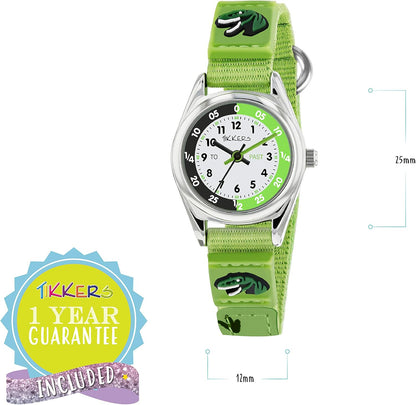 Tikkers Boys Green Fabric Rip Strap Dinosaur Time Teacher Watch TK0149