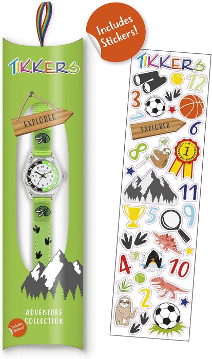 Tikkers Boys Green Fabric Rip Strap Dinosaur Time Teacher Watch TK0149