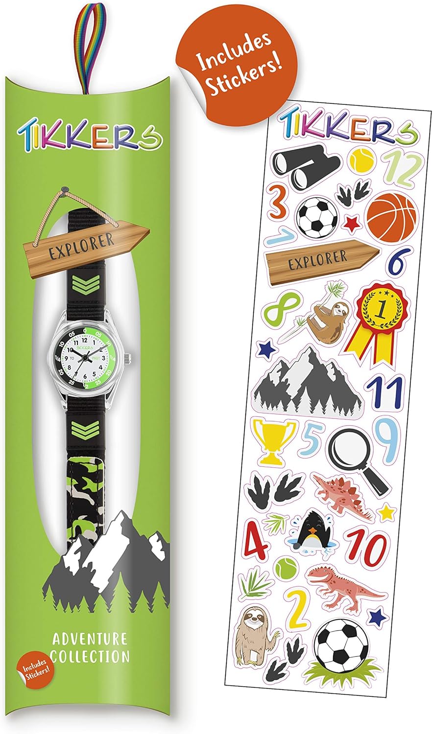 Tikkers Boys Black Fabric Rip Strap Camo Time Teacher Watch TK0155