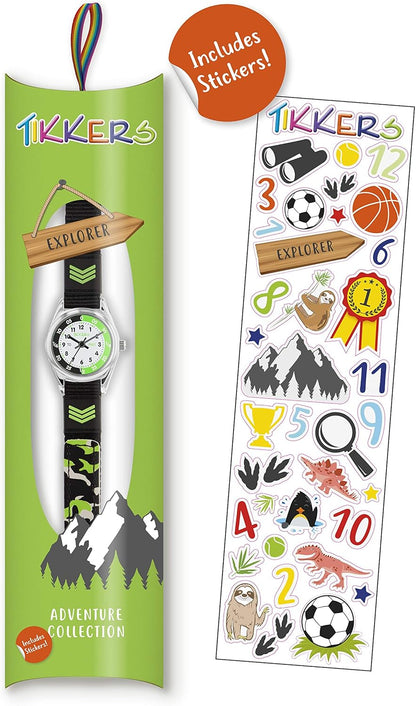 Tikkers Boys Black Fabric Rip Strap Camo Time Teacher Watch TK0155