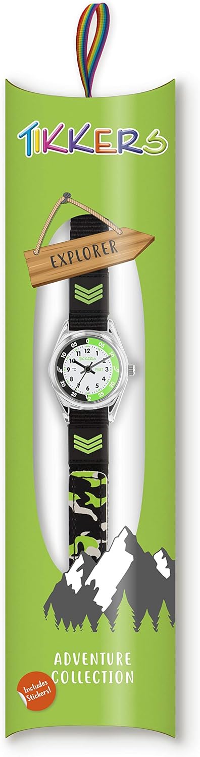Tikkers Boys Black Fabric Rip Strap Camo Time Teacher Watch TK0155