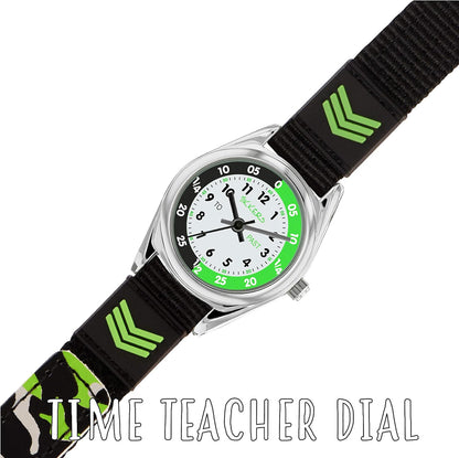 Tikkers Boys Black Fabric Rip Strap Camo Time Teacher Watch TK0155
