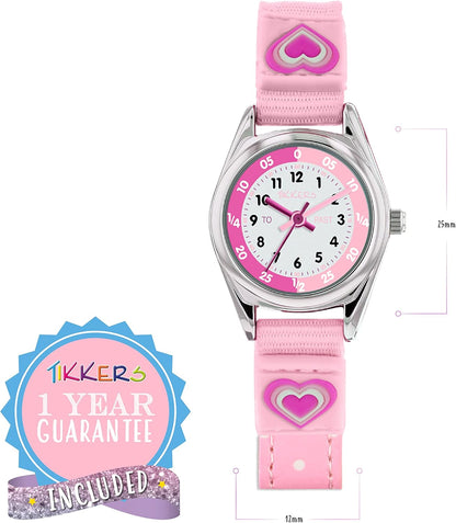 Tikkers Girls Pink Canvas Rip Strap Heart watch, purse and bracelet set ATK1031
