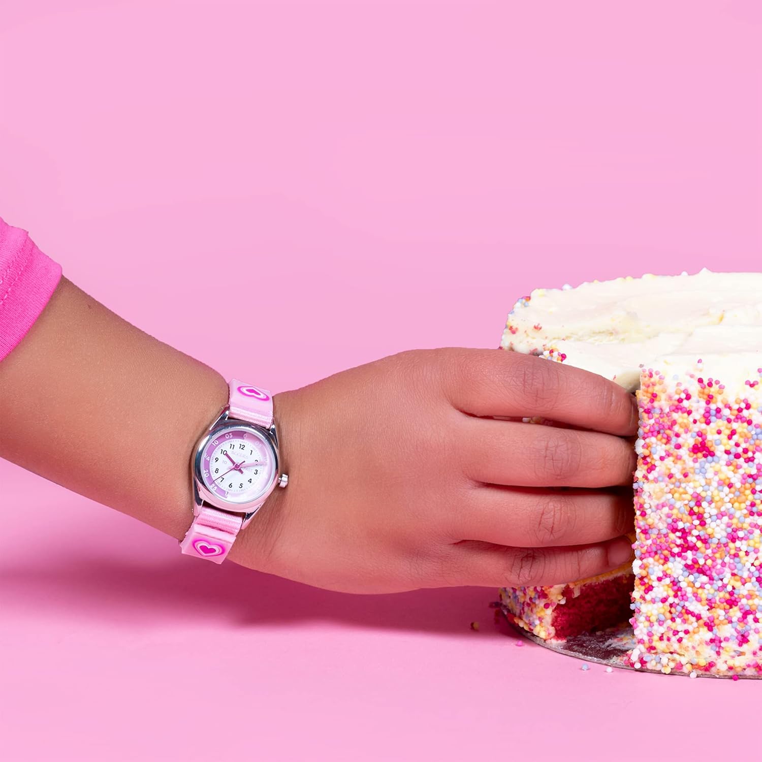 Tikkers Girls Pink Canvas Rip Strap Heart watch, purse and bracelet set ATK1031