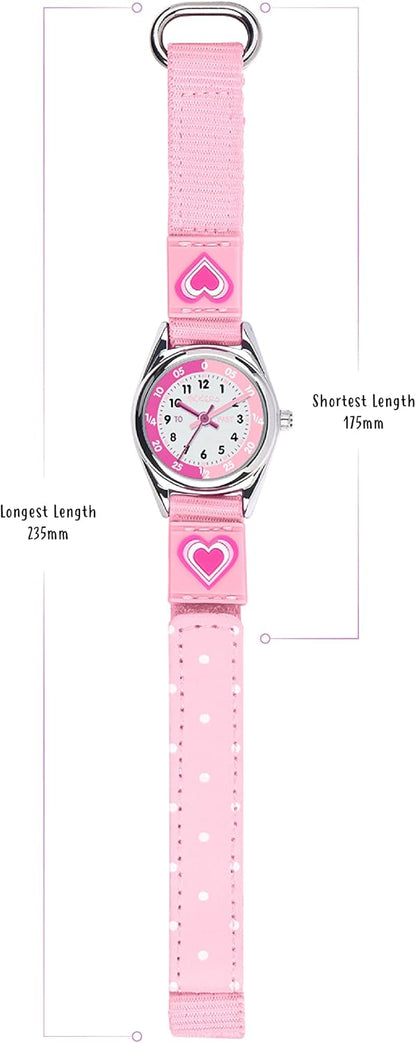Tikkers Girls Pink Canvas Rip Strap Heart watch, purse and bracelet set ATK1031