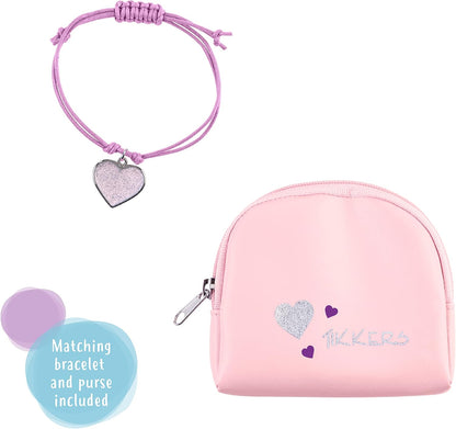Tikkers Girls Pink Canvas Rip Strap Heart watch, purse and bracelet set ATK1031