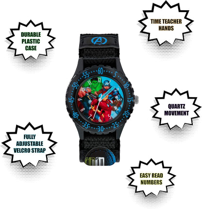 Disney Marvel Avengers Black Printed Fabric Strap Watch AVG5008