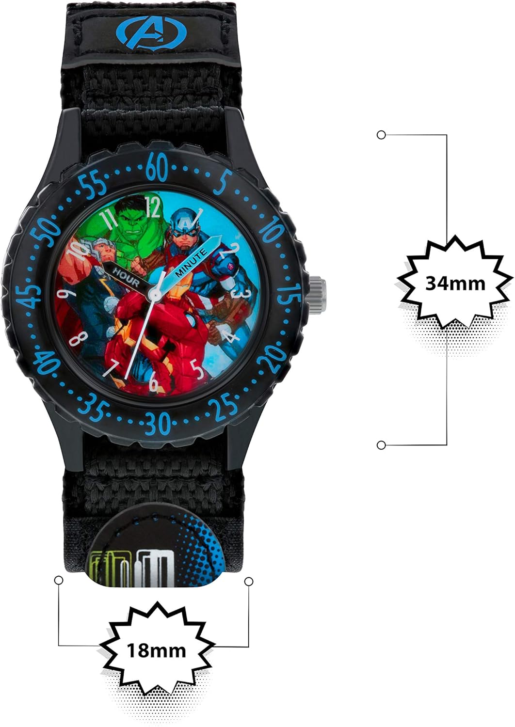 Disney Marvel Avengers Black Printed Fabric Strap Watch AVG5008