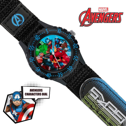 Disney Marvel Avengers Black Printed Fabric Strap Watch AVG5008