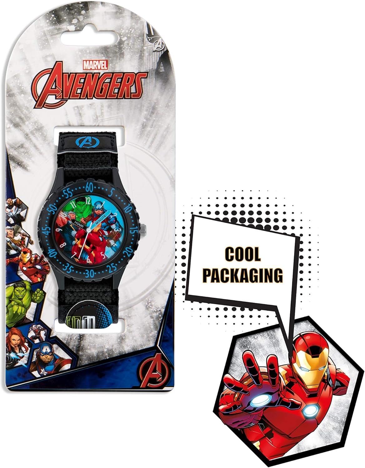 Disney Marvel Avengers Black Printed Fabric Strap Watch AVG5008