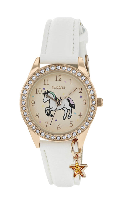 Tikkers Girls White PU Strap Stone Set Case Watch TK0171