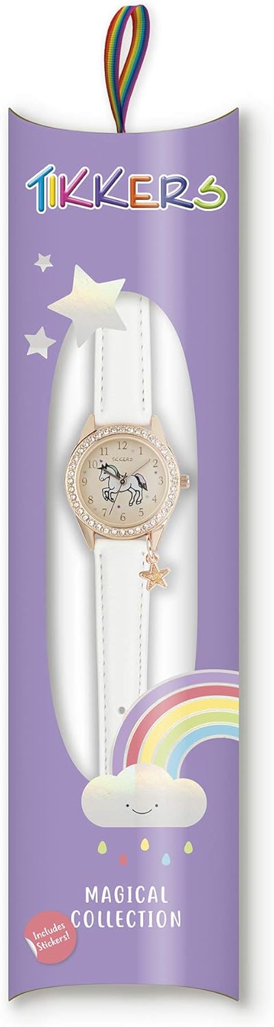 Tikkers Girls White PU Strap Stone Set Case Watch TK0171