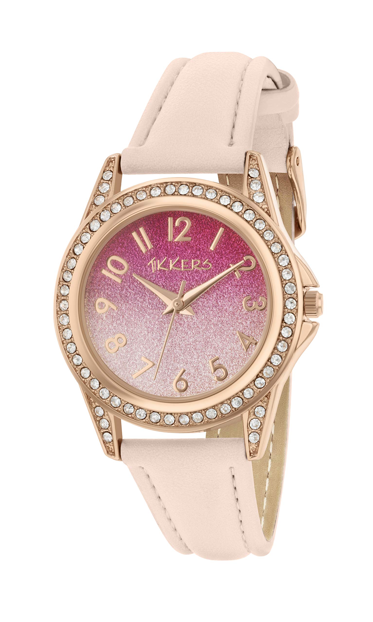 Tikkers Girls Light Pink PU Strap Ombre Glitter Dial Watch TK0176