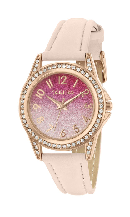 Tikkers Girls Light Pink PU Strap Ombre Glitter Dial Watch TK0176