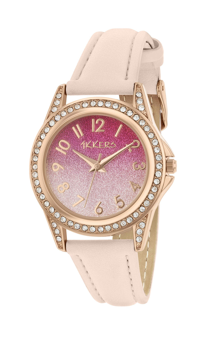 Tikkers Girls Light Pink PU Strap Ombre Glitter Dial Watch TK0176