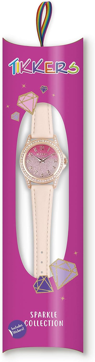 Tikkers Girls Light Pink PU Strap Ombre Glitter Dial Watch TK0176