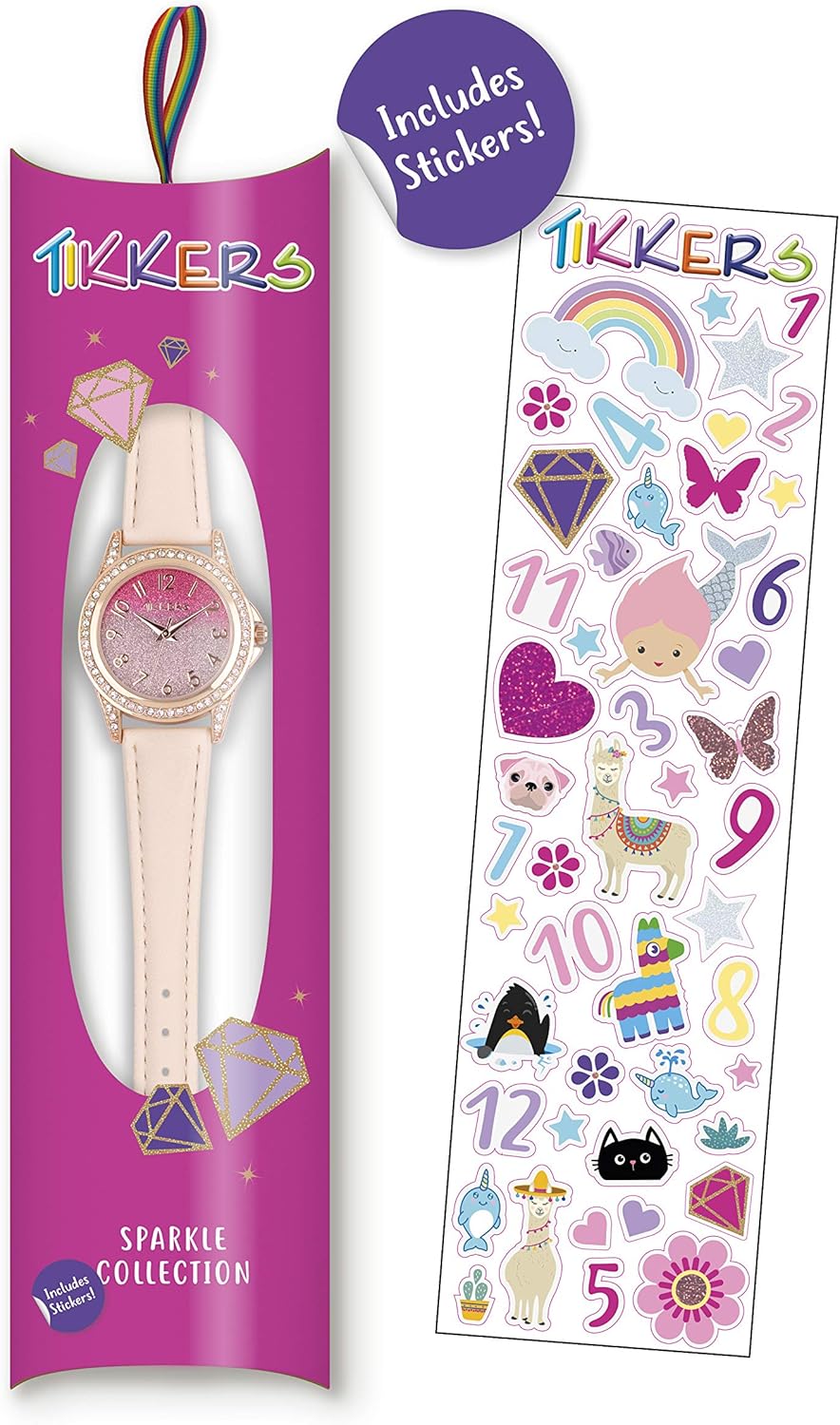Tikkers Girls Light Pink PU Strap Ombre Glitter Dial Watch TK0176