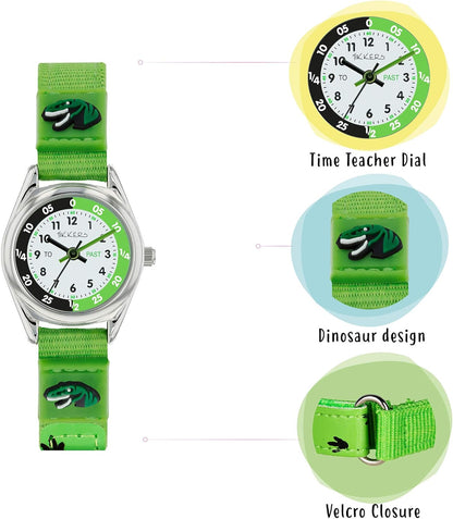 Tikkers Boys Green Canvas Rip Strap Dinosaur watch, bracelet and wallet set ATK1049