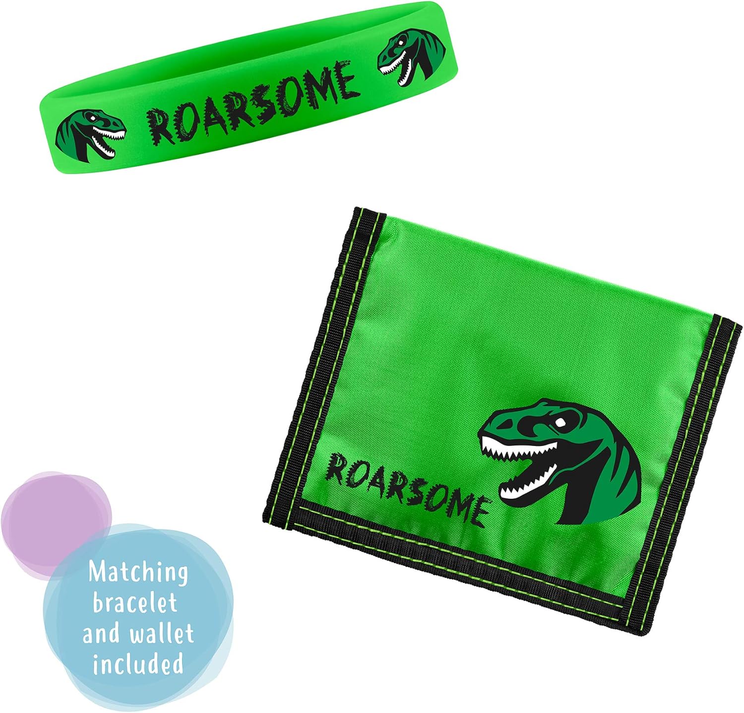 Tikkers Boys Green Canvas Rip Strap Dinosaur watch, bracelet and wallet set ATK1049