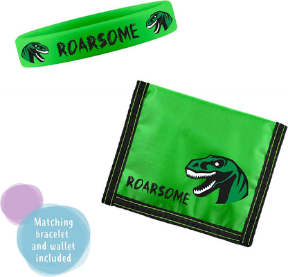 Tikkers Boys Green Canvas Rip Strap Dinosaur watch, bracelet and wallet set ATK1049