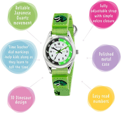 Tikkers Boys Green Canvas Rip Strap Dinosaur watch, bracelet and wallet set ATK1049