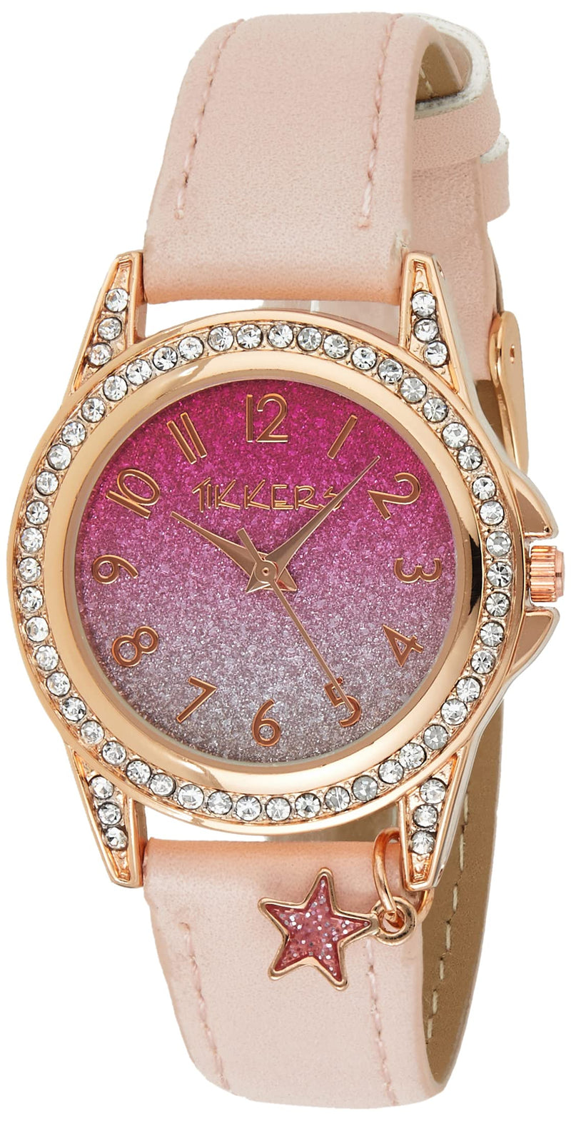 Tikkers Girls PU Strap Pink Glitter Watch, necklace and purse set ATK1062