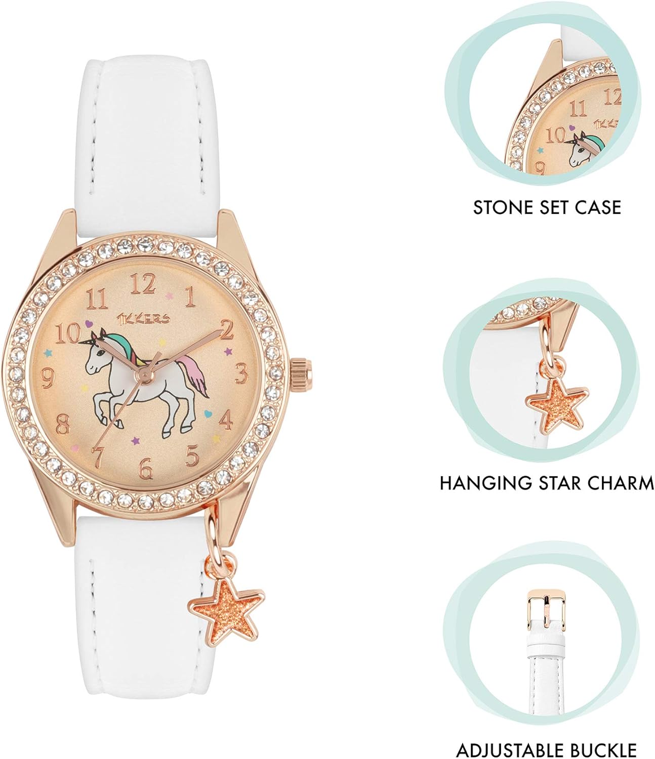 Tikkers Girls White PU Strap Unicorn Watch, necklace and purse set ATK1063