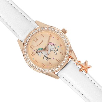 Tikkers Girls White PU Strap Unicorn Watch, necklace and purse set ATK1063