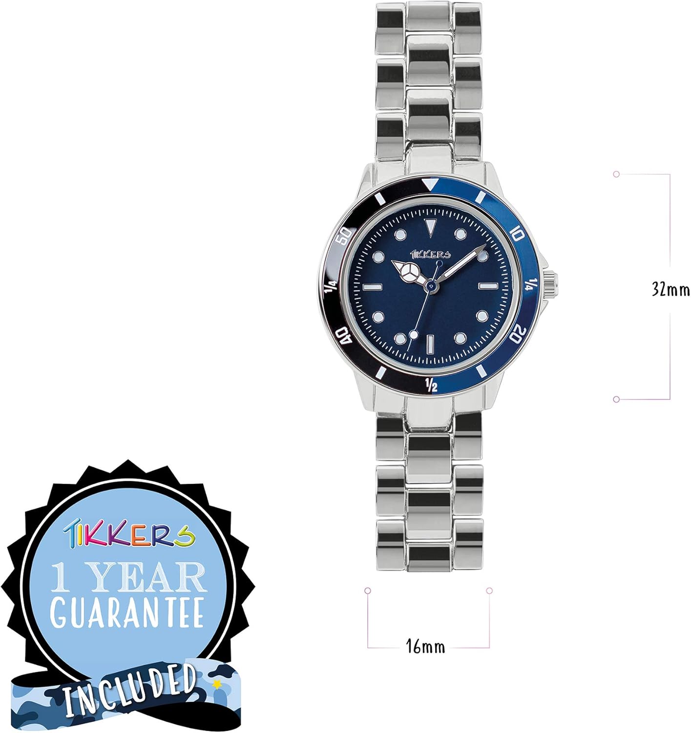 Tikkers Boys Silver Metal Bracelet Time Teacher Watch ATK1052