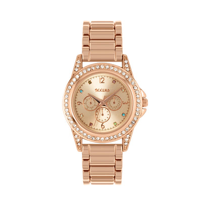 Tikkers Girls Rose Gold Metal Bracelet Multicoloured stone dial Watch ATK1053