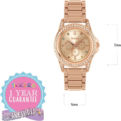 Tikkers Girls Rose Gold Metal Bracelet Multicoloured stone dial Watch ATK1053
