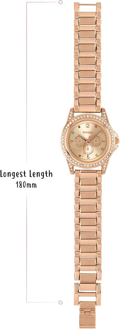 Tikkers Girls Rose Gold Metal Bracelet Multicoloured stone dial Watch ATK1053