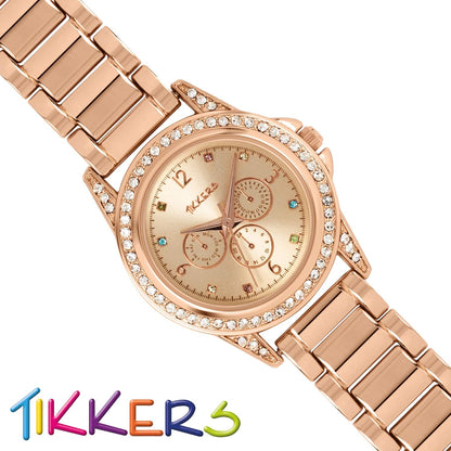 Tikkers Girls Rose Gold Metal Bracelet Multicoloured stone dial Watch ATK1053