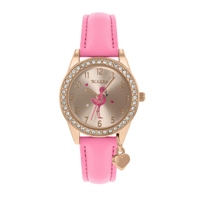 Tikkers Girls Pink PU Strap Flamingo Dial & Star Charm Watch TK0188