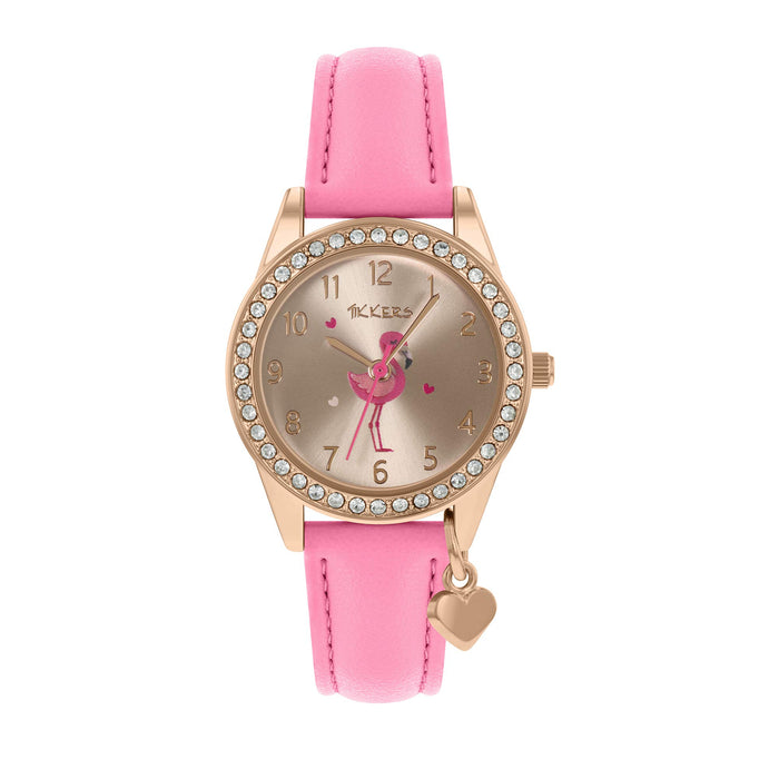 Tikkers Girls Pink PU Strap Flamingo Dial & Star Charm Watch TK0188