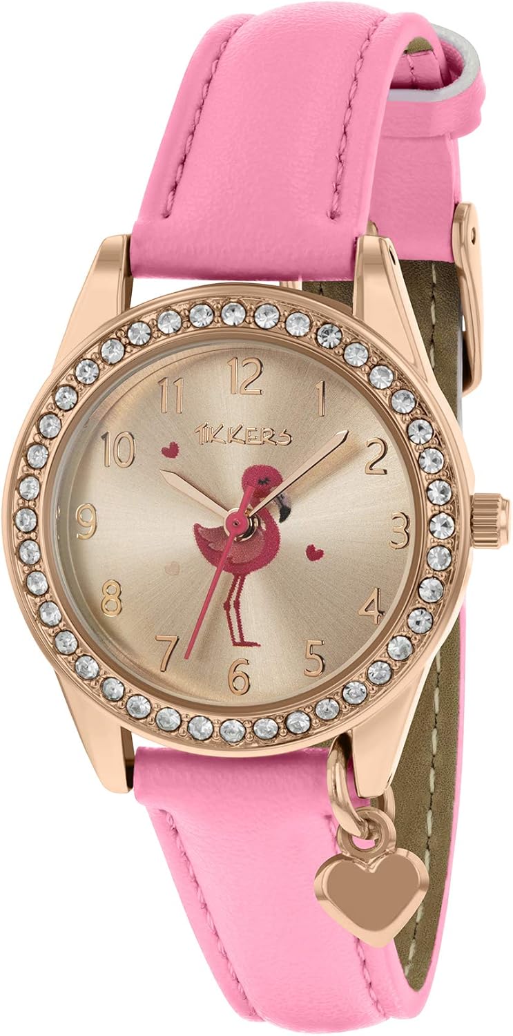 Tikkers Girls Pink PU Strap Flamingo Dial & Star Charm Watch TK0188