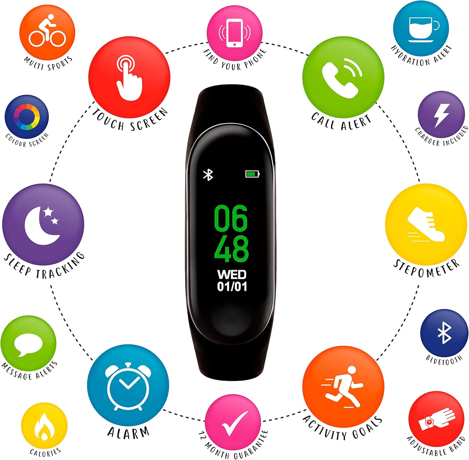 Tikkers Series 1 Black Silicone Strap Activity tracker with colour touch screen and up to 7 day battery life TKS01-0002