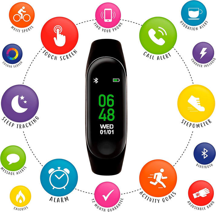 Tikkers Series 1 Black Silicone Strap Activity tracker with colour touch screen and up to 7 day battery life TKS01-0002