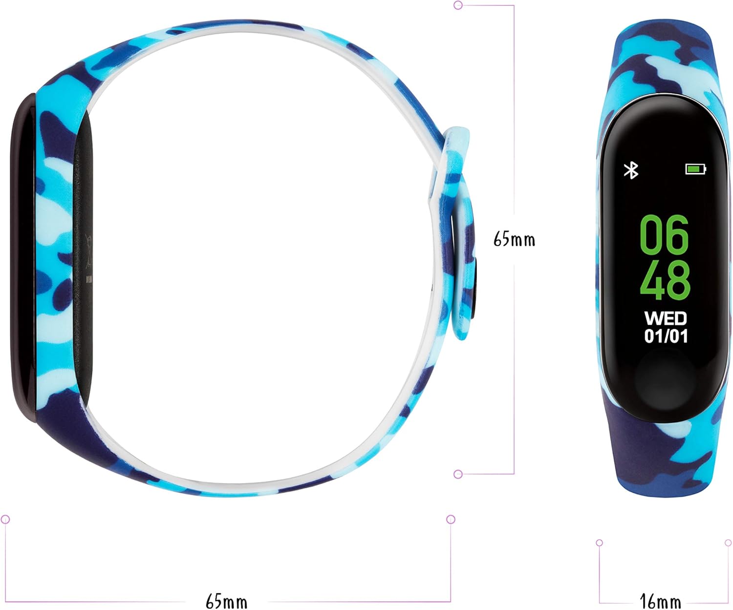 Tikkers Series 1 Printed Camo Blue Silicone Strap Activity tracker with colour touch screen and up to 7 day battery life TKS01-0003