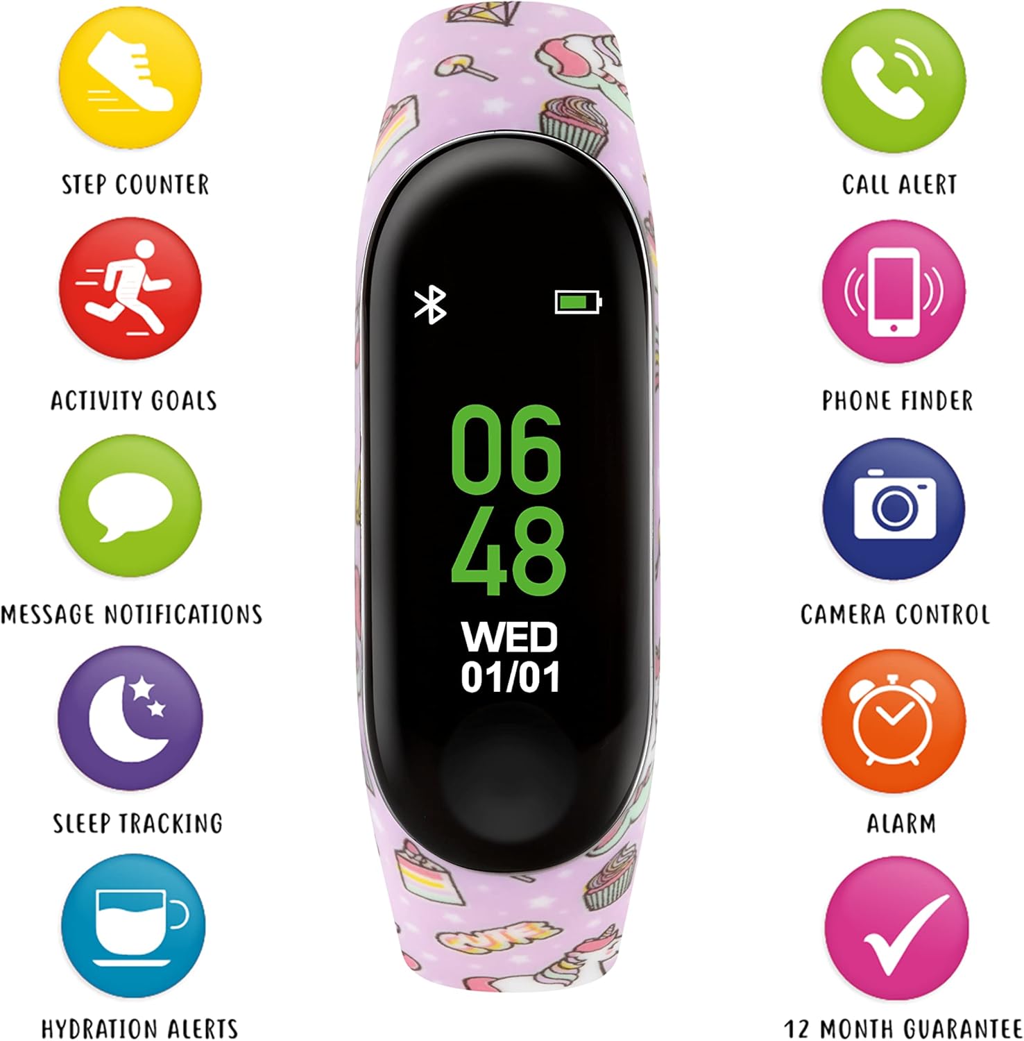 Tikkers Series 1 Printed Lilac Unicorns Silicone Strap Activity tracker with colour touch screen and up to 7 day battery life TKS01-0004