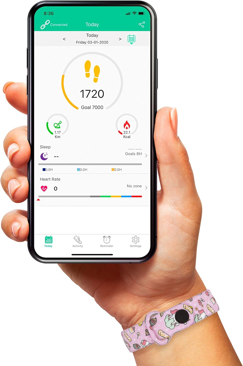 Tikkers Series 1 Printed Lilac Unicorns Silicone Strap Activity tracker with colour touch screen and up to 7 day battery life TKS01-0004