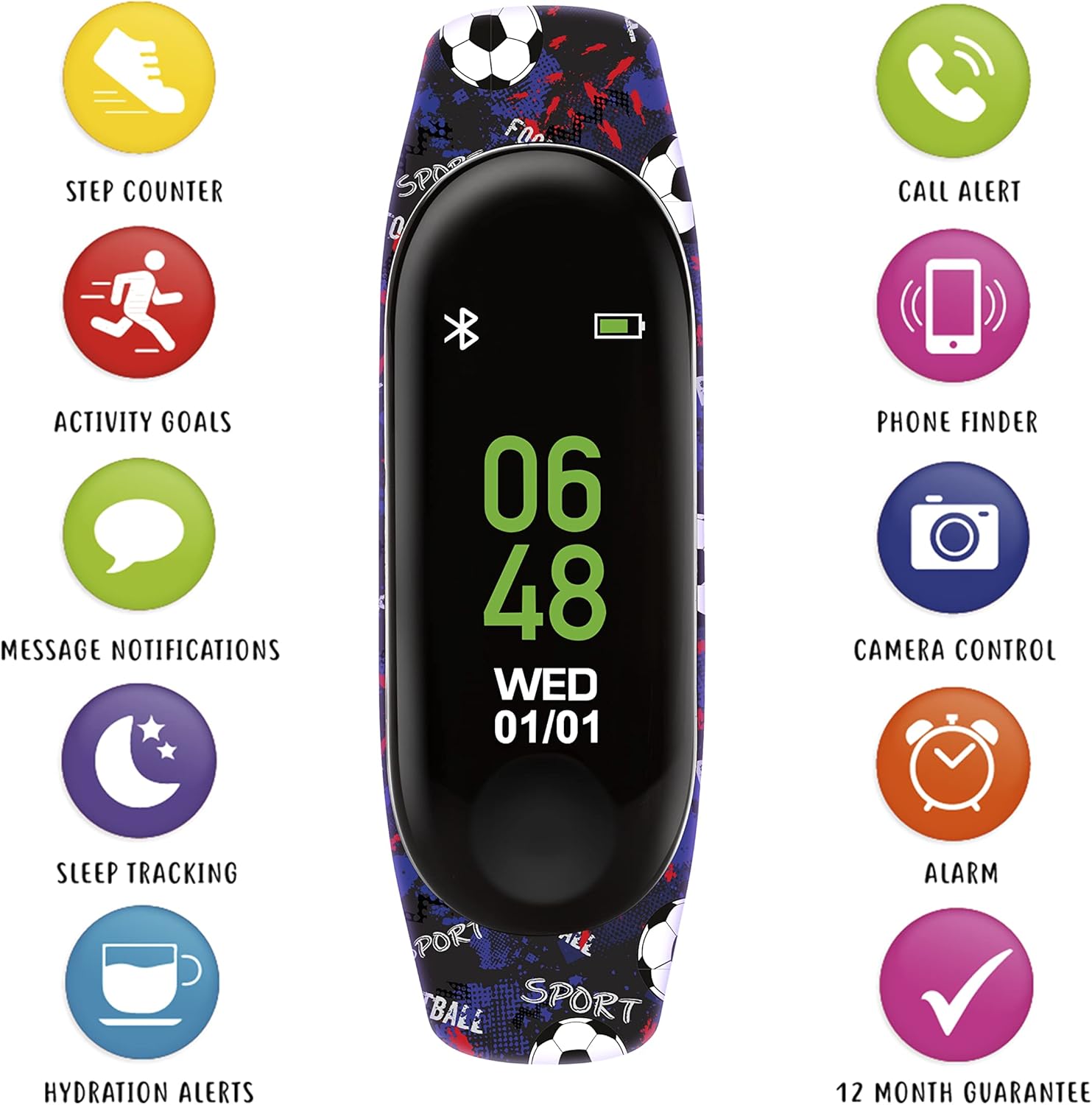 Tikkers Series 1 Printed Black Football Silicone Strap Activity tracker with colour touch screen and up to 7 day battery life TKS01-0006