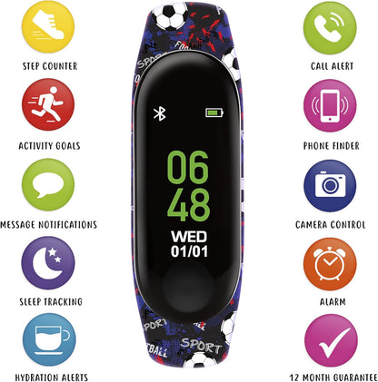 Tikkers Series 1 Printed Black Football Silicone Strap Activity tracker with colour touch screen and up to 7 day battery life TKS01-0006