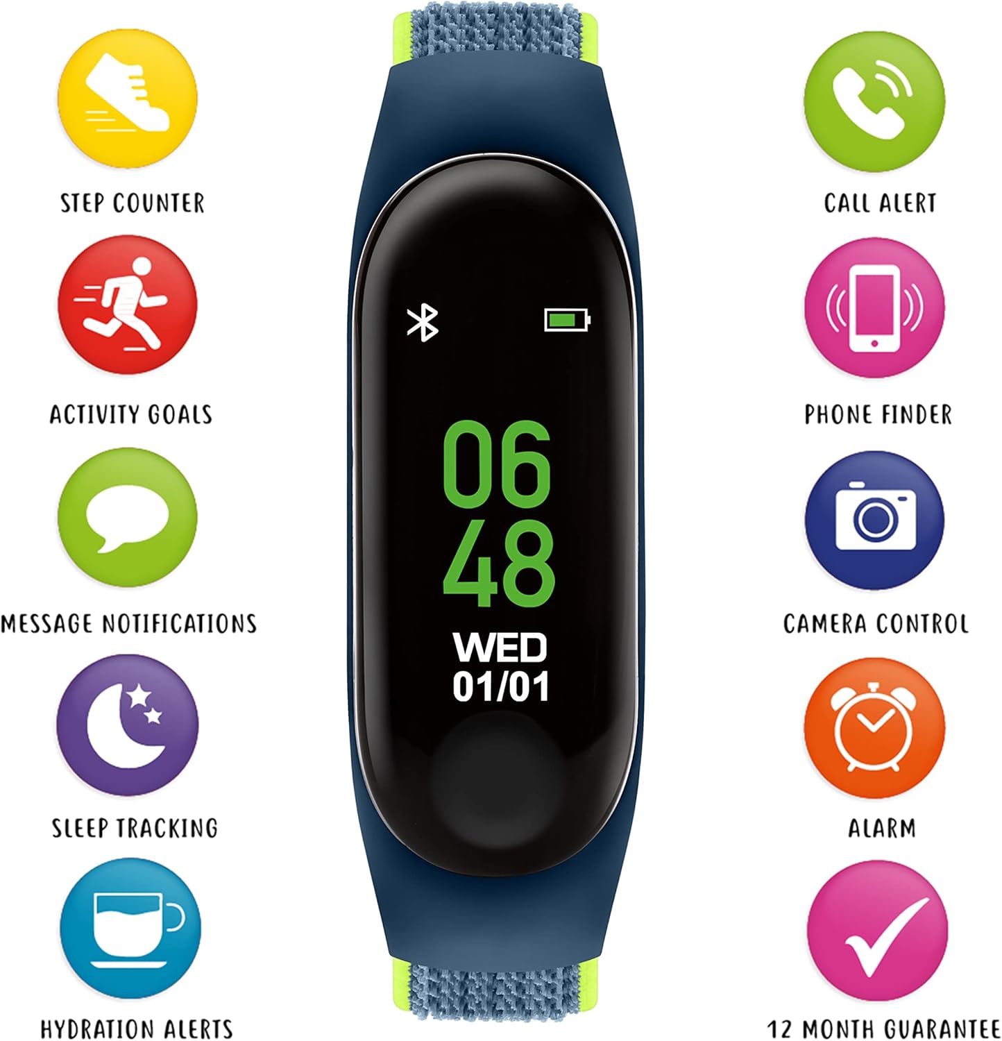 Tikkers Series 1 Blue Canvas Rip Strap  Activity tracker with colour touch screen and up to 7 day battery life TKS01-0012