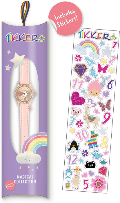 Tikkers Pink Strap Rose Gold Stone Set Unicorn Watch TK0201