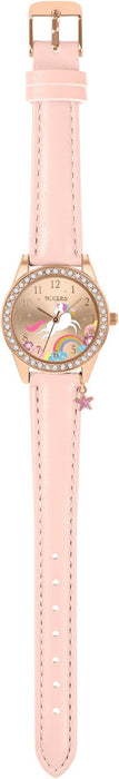 Tikkers Pink Strap Rose Gold Stone Set Unicorn Watch TK0201