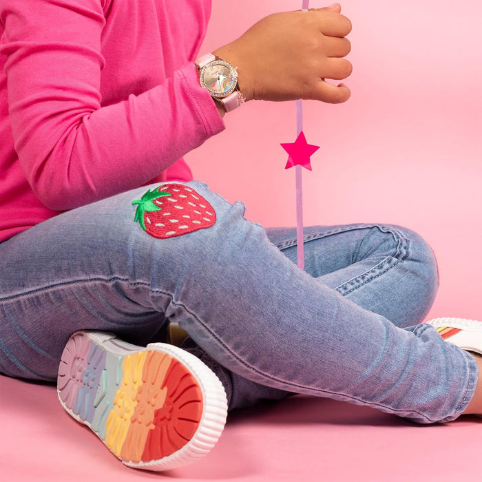 Tikkers Pink Strap Rose Gold Stone Set Unicorn Watch TK0201