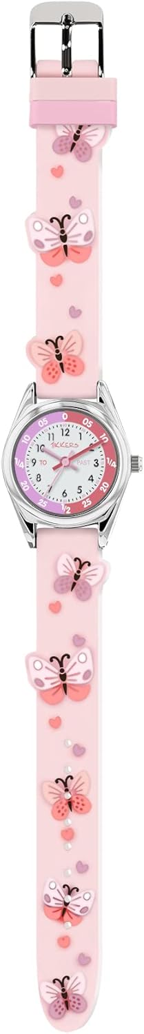 Tikkers Pink Strap Silver Time Teacher Butterfly Watch TK0206