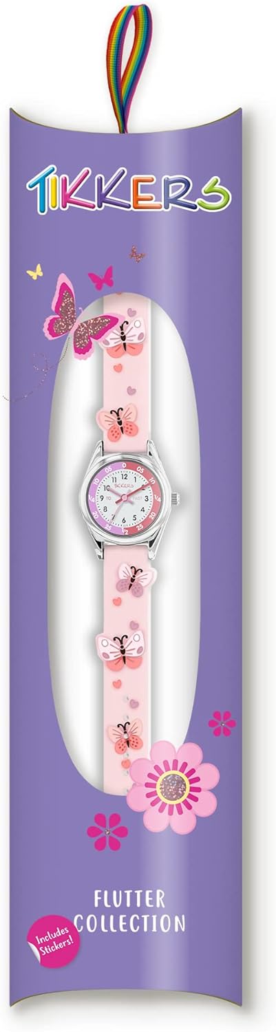 Tikkers Pink Strap Silver Time Teacher Butterfly Watch TK0206