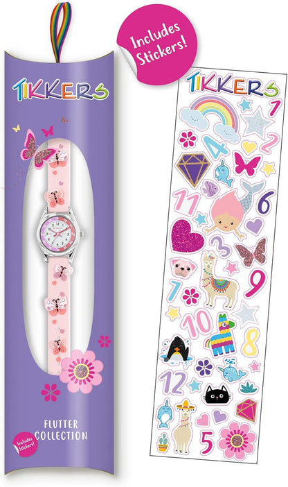 Tikkers Pink Strap Silver Time Teacher Butterfly Watch TK0206